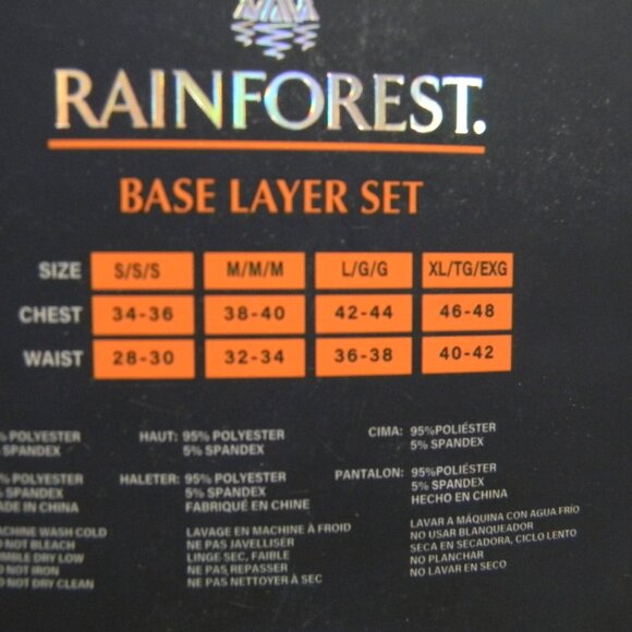 Rainforest Base Layer Set Black Men's Sz Small "Warmer" NIB - Picture 3 of 5